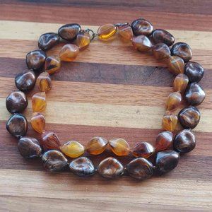 Vintage Natural Tumbled Tigers Eye & Lucite Duel Stand Reiki Choker Necklace